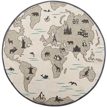 Koberec pre deti, béžový a sivý mapa sveta a zvieratá, 120 cm KESDA, 246238 (beliani_246238)