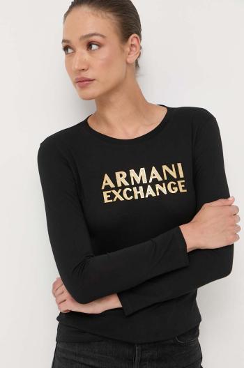 Bavlnené tričko s dlhým rukávom Armani Exchange čierna farba