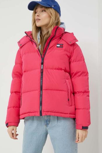Páperová bunda Tommy Jeans dámska, ružová farba, zimná
