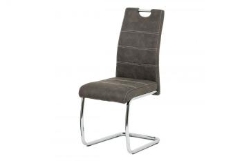 AUTRONIC HC-483 GREY3 Jedálenská stolička, antracitovo sivá látka COWBOY v dekore vintage kože, kovová chrómovaná perová podnož