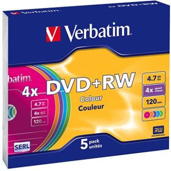 Verbatim DVD + RW 4x, COLOURS 5 ks v SLIM krabičke (43297)