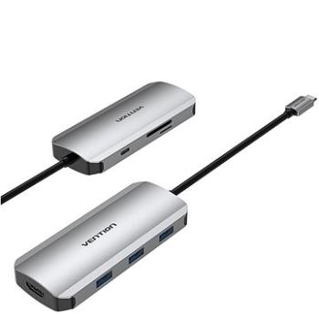 Vention USB-C to HDMI/3× USB 3.0/SD/TF/PD Docking Station Gray 0.15M Aluminum Alloy Type (TOJHB)