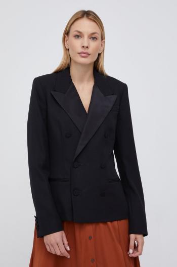 Vlnené sako Polo Ralph Lauren čierna farba, dvojradové, jednofarebné