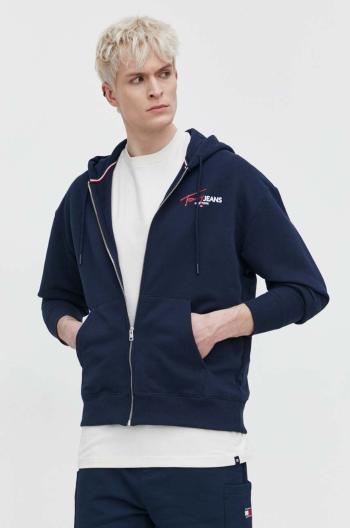 Mikina Tommy Jeans pánska, tmavomodrá farba, s kapucňou, s potlačou, DM0DM18631