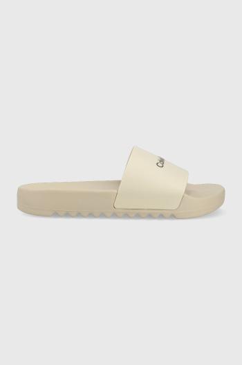 Šľapky Calvin Klein CHUNCKY POOL SLIDE R pánske, béžová farba, HM0HM01063