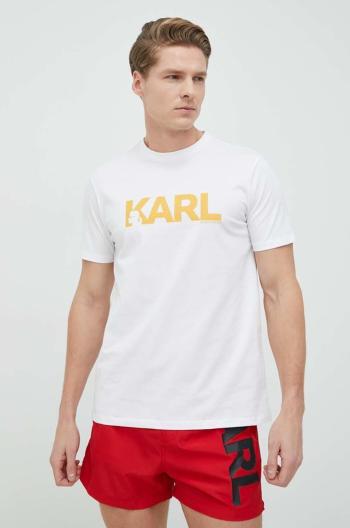 Bavlnené tričko Karl Lagerfeld biela farba, s potlačou