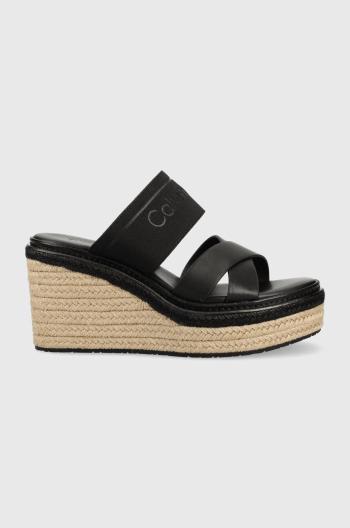 Šľapky Calvin Klein WEDGE 50HH - HE dámske, čierna farba, na kline, HW0HW01498