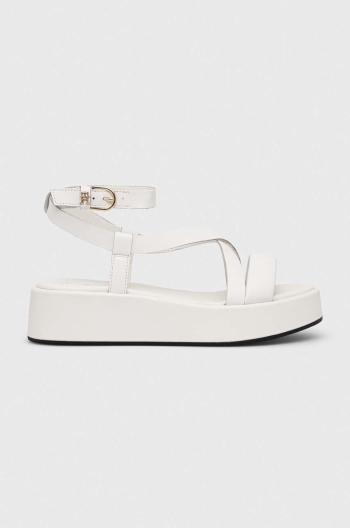 Kožené sandále Tommy Hilfiger NEW FLATFORM STRAP dámske, biela farba, na platforme