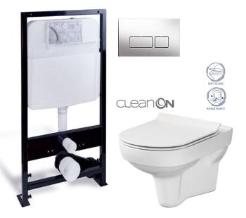 PRIM - předstěnový instalační systém s chromovým tlačítkem 20/0041 + WC CERSANIT CITY NEW CLEANON + WC SEDENIE SLIM PRIM_20/0026 41 CI2