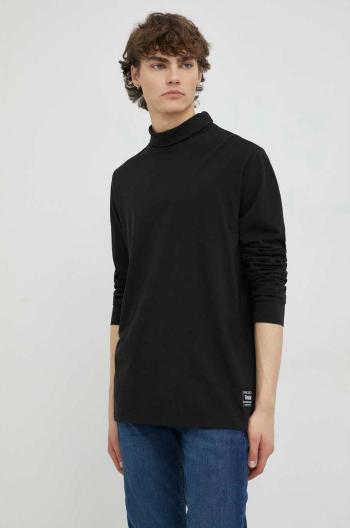 Bavlnené tričko s dlhým rukávom Levi's čierna farba, jednofarebné