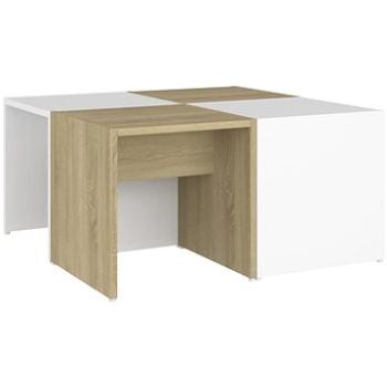 SHUMEE Konferenčné stolíky 4 ks biele dub sonoma 33 × 33 × 33 cm drevotrieska, 806818