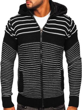 Čierny hrubý pánsky sveter/bunda so zapínaním na zips s kapucňou Bolf 2031