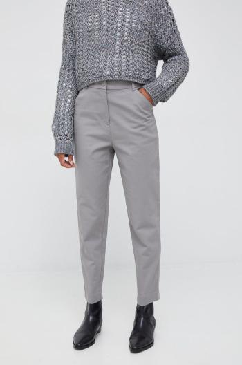 Nohavice Sisley dámske, šedá farba, strih chinos, vysoký pás