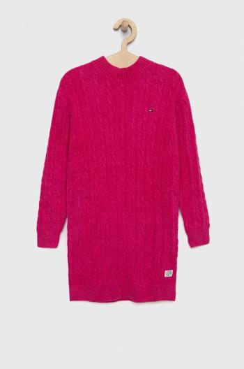 Dievčenské šaty Tommy Hilfiger ružová farba, midi, rovný strih