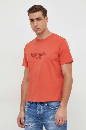 Bavlnené tričko Pepe Jeans Chris pánske, oranžová farba, s potlačou, PM509207