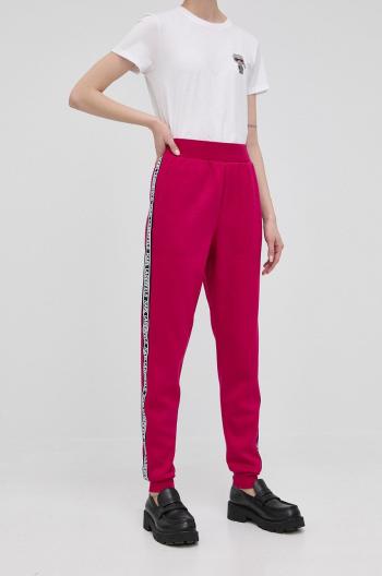 Nohavice Karl Lagerfeld dámske, ružová farba, s nášivkou