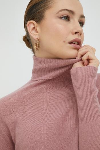 Vlnený sveter Marella dámsky, ružová farba, tenký, s rolákom