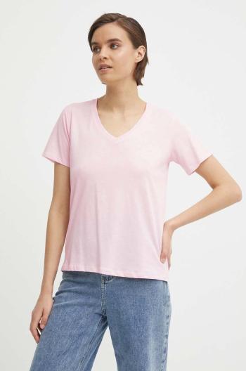 Bavlnené tričko Pepe Jeans LORETTE V NECK dámske, ružová farba, PL505826