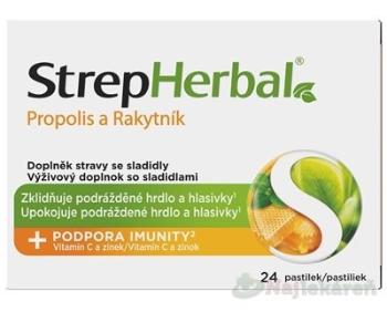 StrepHerbal Propolis a Rakytník pastilky na bolesť hrdla 24 ks