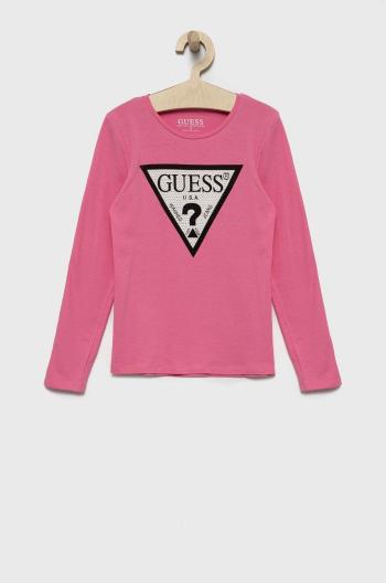 Detské tričko s dlhým rukávom Guess ružová farba,