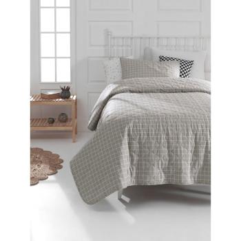 Sivá prikrývka cez posteľ s obliečkou na vankúš z ranforce bavlny EnLora Home Monte, 180 x 225 cm