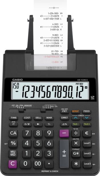 Casio HR-150 RCE stolný kalkulačka s tlačiarňou čierna Displej (počet miest): 12 na batérie, napájanie zo siete (výberov