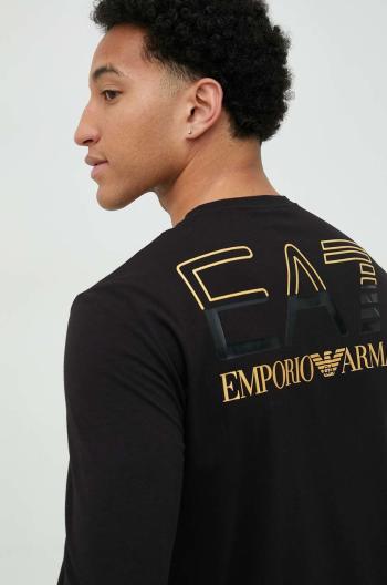 Tričko s dlhým rukávom EA7 Emporio Armani pánsky, čierna farba, s potlačou