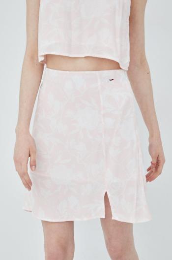 Sukňa Tommy Jeans ružová farba, mini, áčkový strih