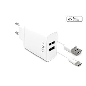 FIXED Smart Rapid Charge 15 W s 2× USB výstupom a USB/USB-C káblom 1 m biela (FIXC15-2UC-WH)