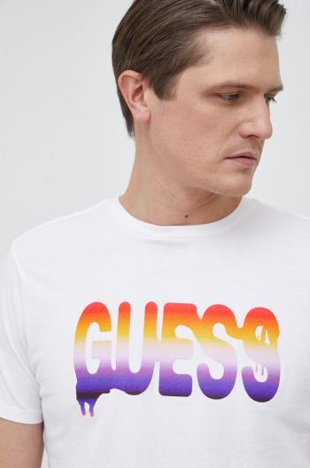 Bavlnené tričko Guess biela farba, vzorované