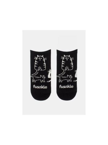 Čierne vzorované členkové ponožky Fusakle Čauky Mňauky