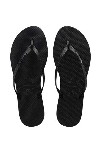 Žabky Havaianas YOU GLITTER dámske, čierna farba, na plochom podpätku, 4148041.0090