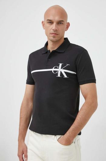 Bavlnené polo tričko Calvin Klein Jeans čierna farba, s potlačou