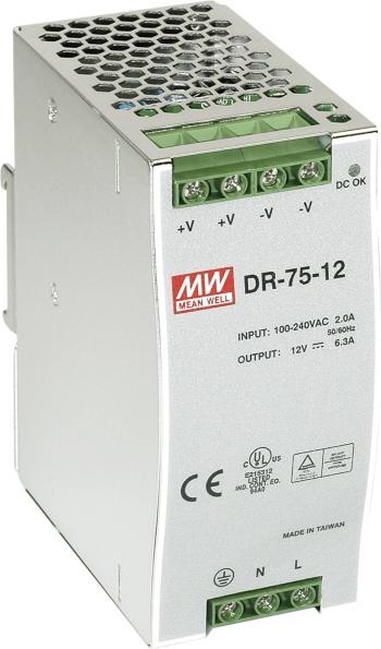 Sieťový zdroj na DIN lištu Mean Well DR-75-12 12 V / DC 6.3 A 76 W 1 x
