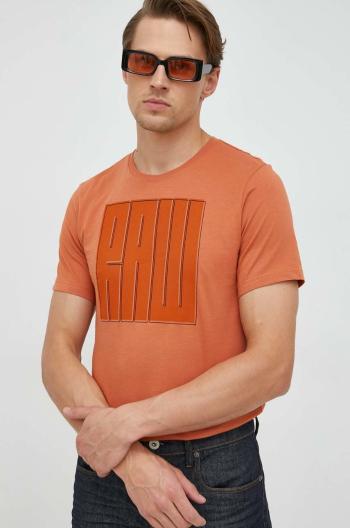 Bavlnené tričko G-Star Raw oranžová farba, s potlačou