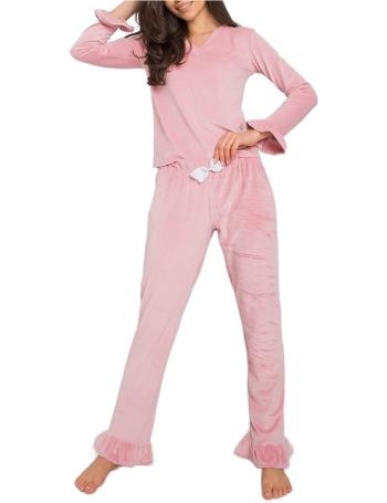 Svetloružové dámske velúrové pyžamo s volánikmi vel. M
