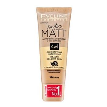 Eveline Satin Matt Mattifying & Covering Foundation 4in1 tekutý make-up so zmatňujúcim účinkom 104 Beige 30 ml