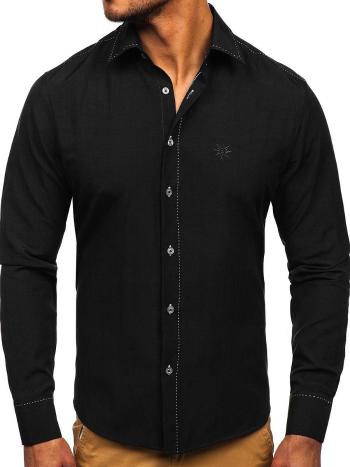 Čierna pánska elegantná košeľa s dlhými rukávmi BOLF 4719