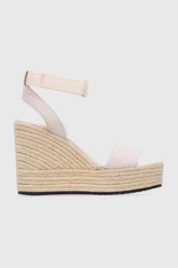 Semišové sandále Calvin Klein Jeans WEDGE SANDAL SU CON dámske, béžová farba, na platforme, YW0YW01026