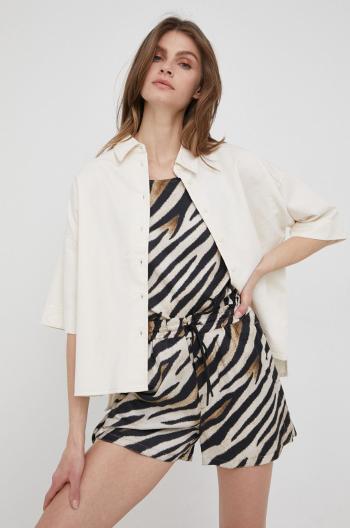 Bavlnená košeľa Drykorn dámska, béžová farba, voľný strih, s klasickým golierom
