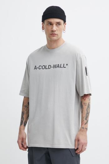 Bavlnené tričko A-COLD-WALL* Overdye Logo T-Shirt pánske, šedá farba, s potlačou, ACWMTS186