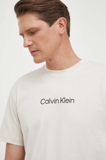 Bavlnené tričko Calvin Klein béžová farba, vzorované