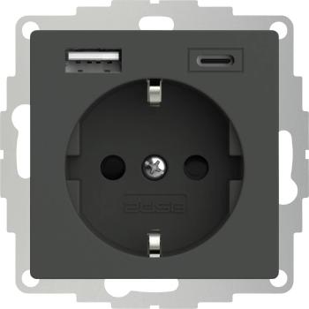 2USB 2U-449542  zásuvka s ochranným kontaktom  s nabíjaním cez USB, detská ochrana, VDE IP20 antracitová