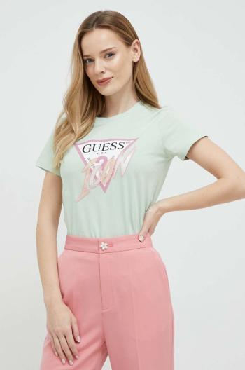 Bavlnené tričko Guess zelená farba