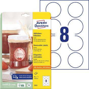 Avery-Zweckform 5081 etikety Ø 65 mm papier  biela 1 sada premiestniteľné univerzálne etikety  10 Blatt A4