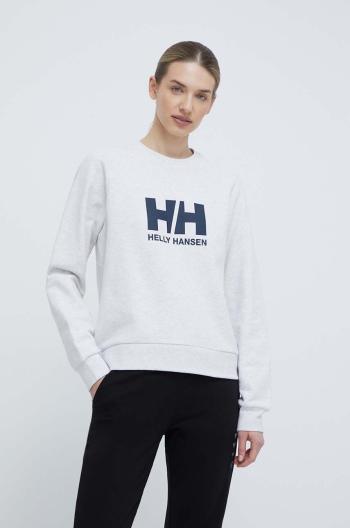 Bavlnená mikina Helly Hansen dámska, šedá farba, s potlačou, 34462