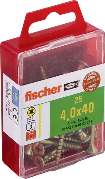 Fischer  653946 skrutka so zápustnou hlavou 4 mm 40 mm krížová dražka Pozidriv     glavanizované zinkom 25 ks