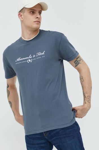 Bavlnené tričko Abercrombie & Fitch šedá farba, s nášivkou