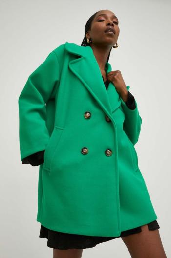 Vlnený kabát Answear Lab zelená farba, prechodný, oversize