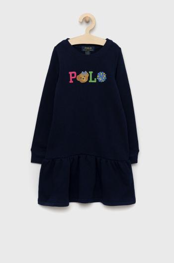 Dievčenské šaty Polo Ralph Lauren tmavomodrá farba, mini, rovný strih